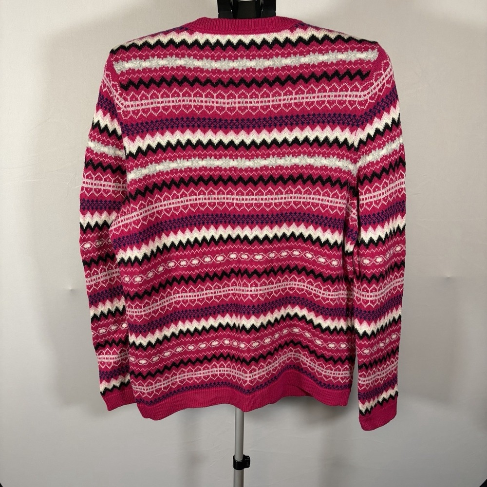 Talbots Petite XLP Pink Lambswool Blend Fair Isle Cardigan Cottage Ski Chic Prep - Picture 2 of 12